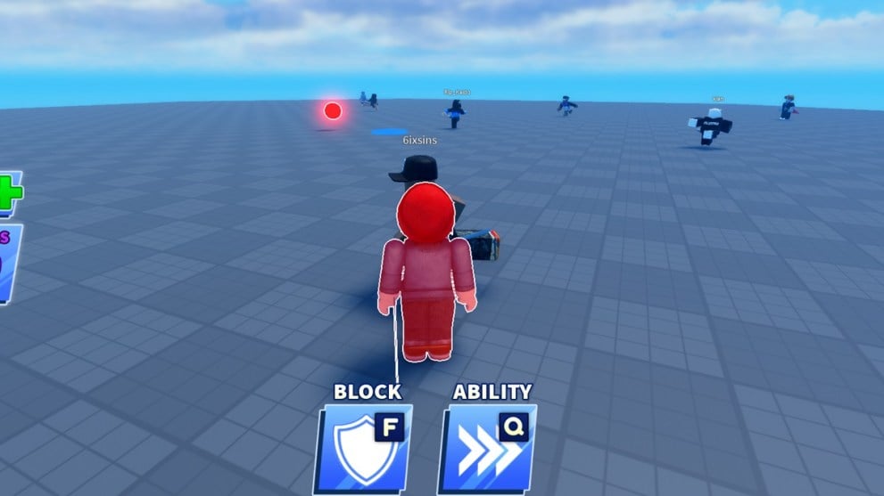 A match in Blade Ball with Roblox characters running around