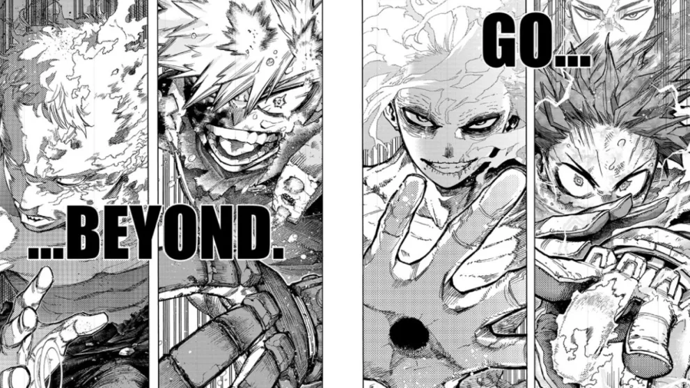 My Hero Academia Panel Showing Deku, Shigaraki, Bakugo, and All for One Prepping for Final War Arc Battles
