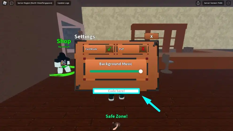 Codes redemption menu in the Night Sea Roblox experience